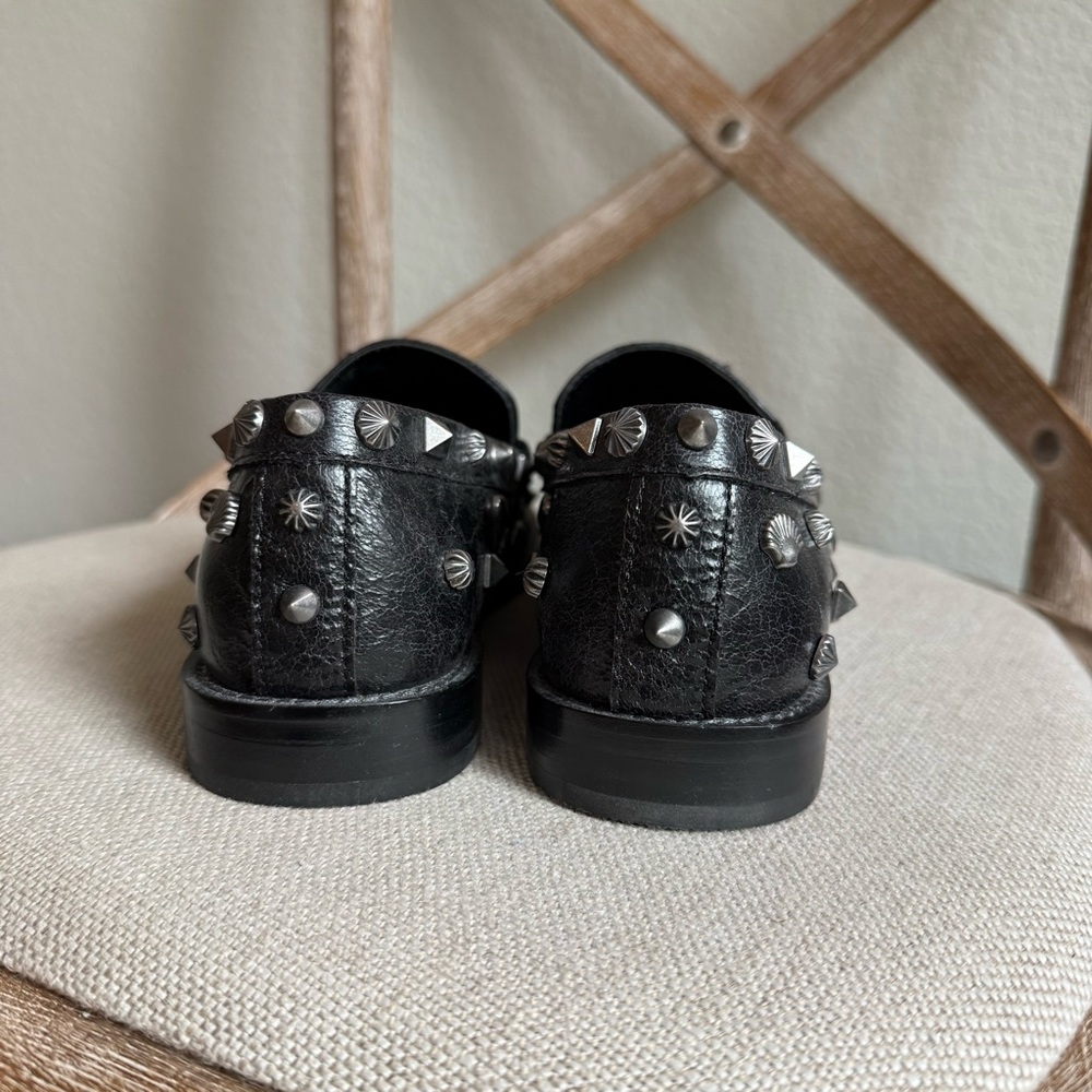 Free People Suki Black Studded Leather Penny Loafers size 7 - Picture 3 of 9